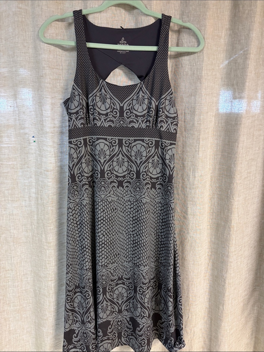 Prana Black and Gray Sleeveless Printed Midi Dress